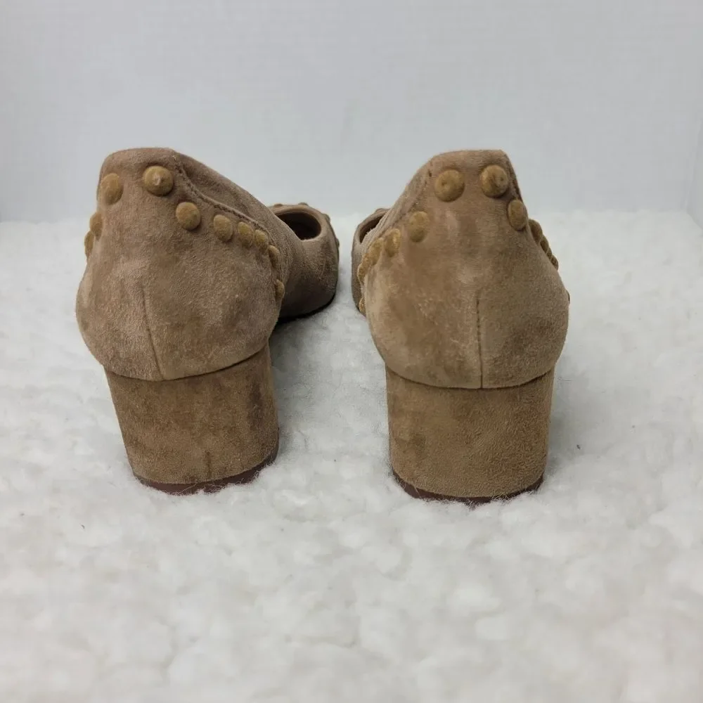 Tory Burch Womens Size 7 Colt Suede Covered Studs Block Heel Pump  River Rock